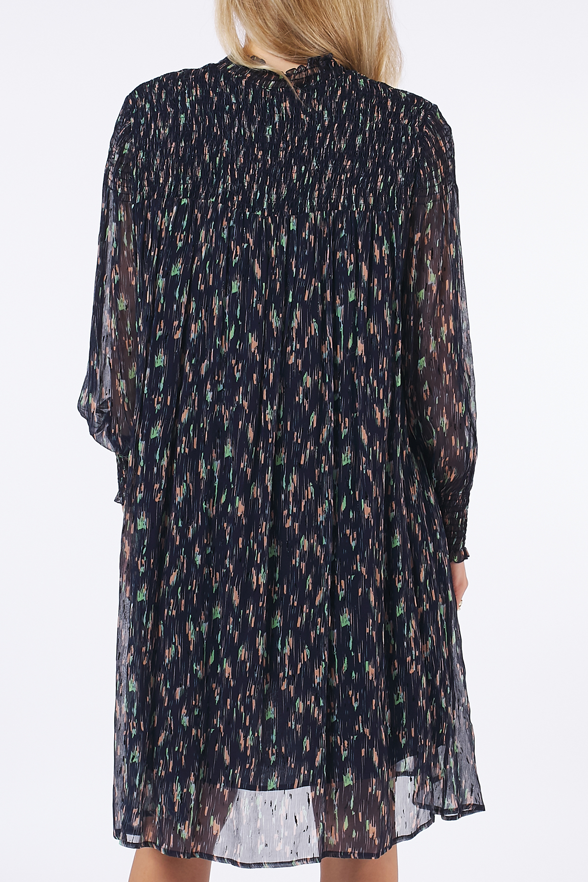 Kleid mit Smok-Details aus Viskose-Chiffon