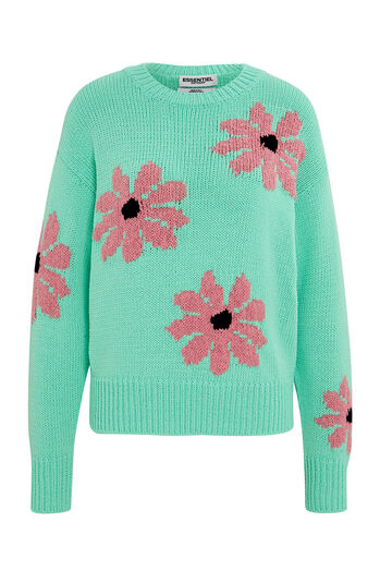 Knitted Jumper Dahlias with Intarsia Floral Pattern