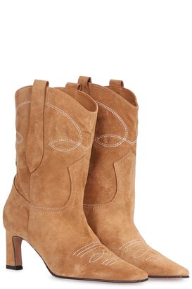 Suede Leather Cowboy Booties Hony