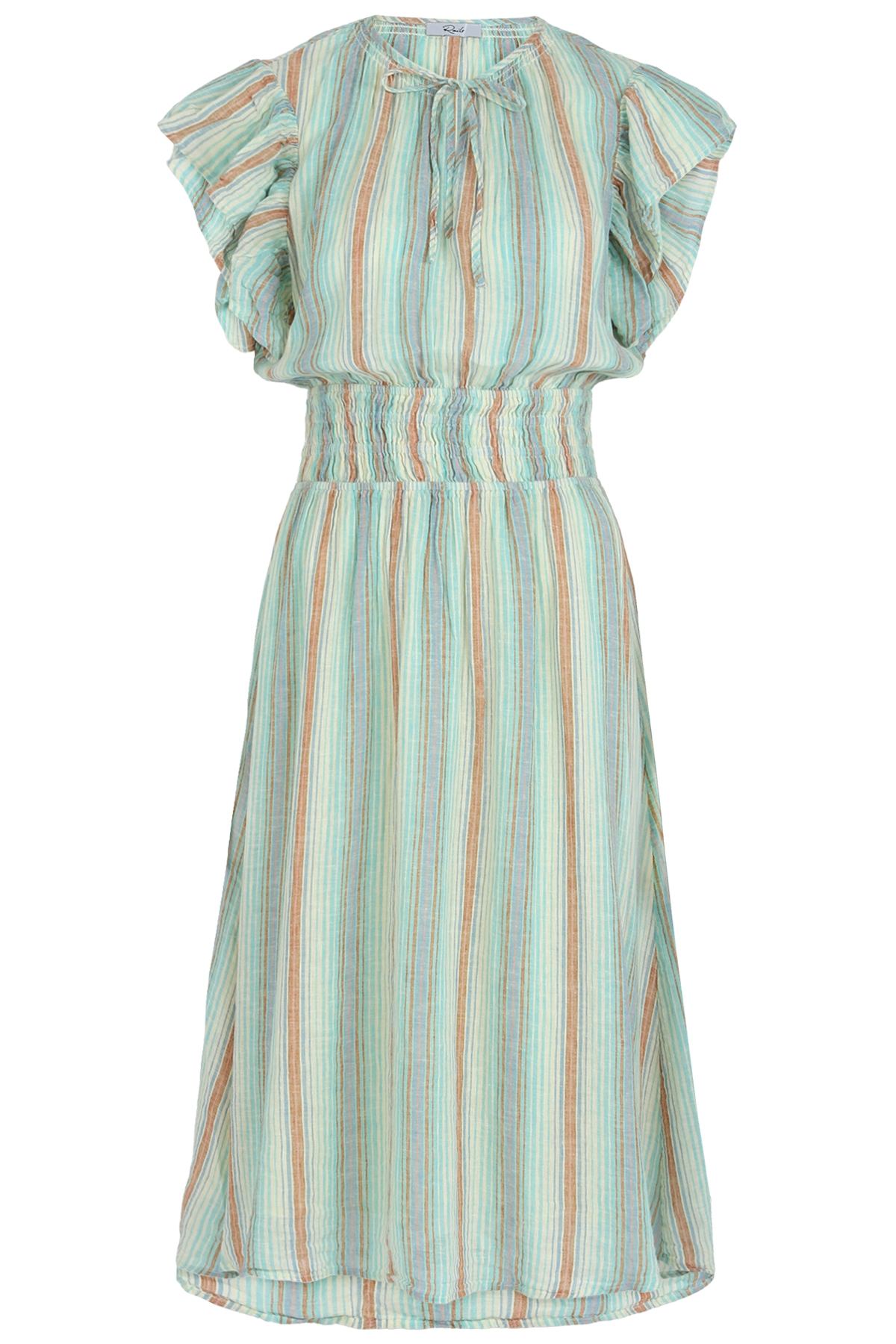 Damen Leinen-Midikleid - Lockere Passform mit Knotendetail