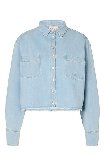 Jeansbluse mit ausgefranstem Saum