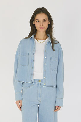 Jeansbluse mit ausgefranstem Saum