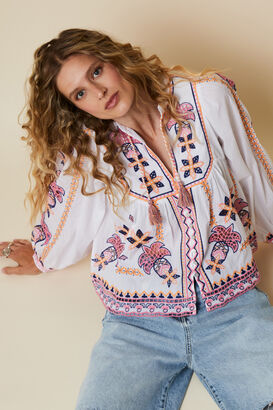 Bluse mit Hohlsaum Stickerei