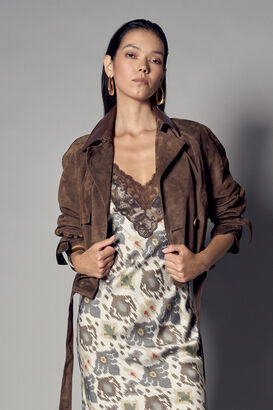 Veloursleder Trenchjacke