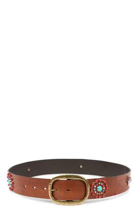 G&uuml;rtel aus Leder mit Perlen-Applikation