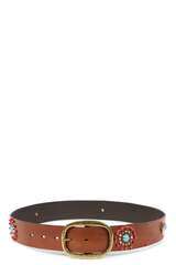 G&uuml;rtel aus Leder mit Perlen-Applikation