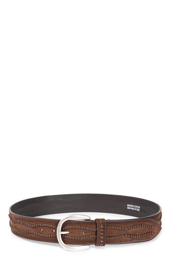 G&uuml;rtel aus Leder mit gestickter Applikation 