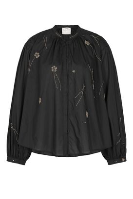Bluse mit Perlenapplikationen 
